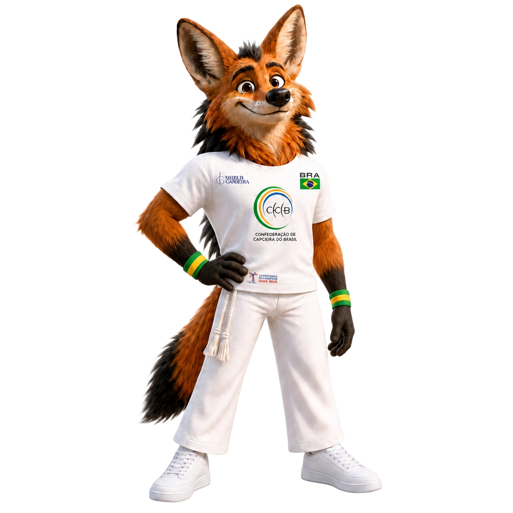 Ginga, o Lobo-Guará, apresenta a delegação da Seleção Brasileira de Capoeira